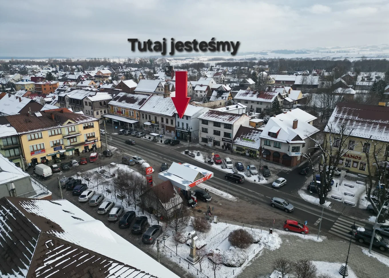 Widok z lotu ptaka pokazujący lokal ExpertFon w Czarnym Dunajcu
